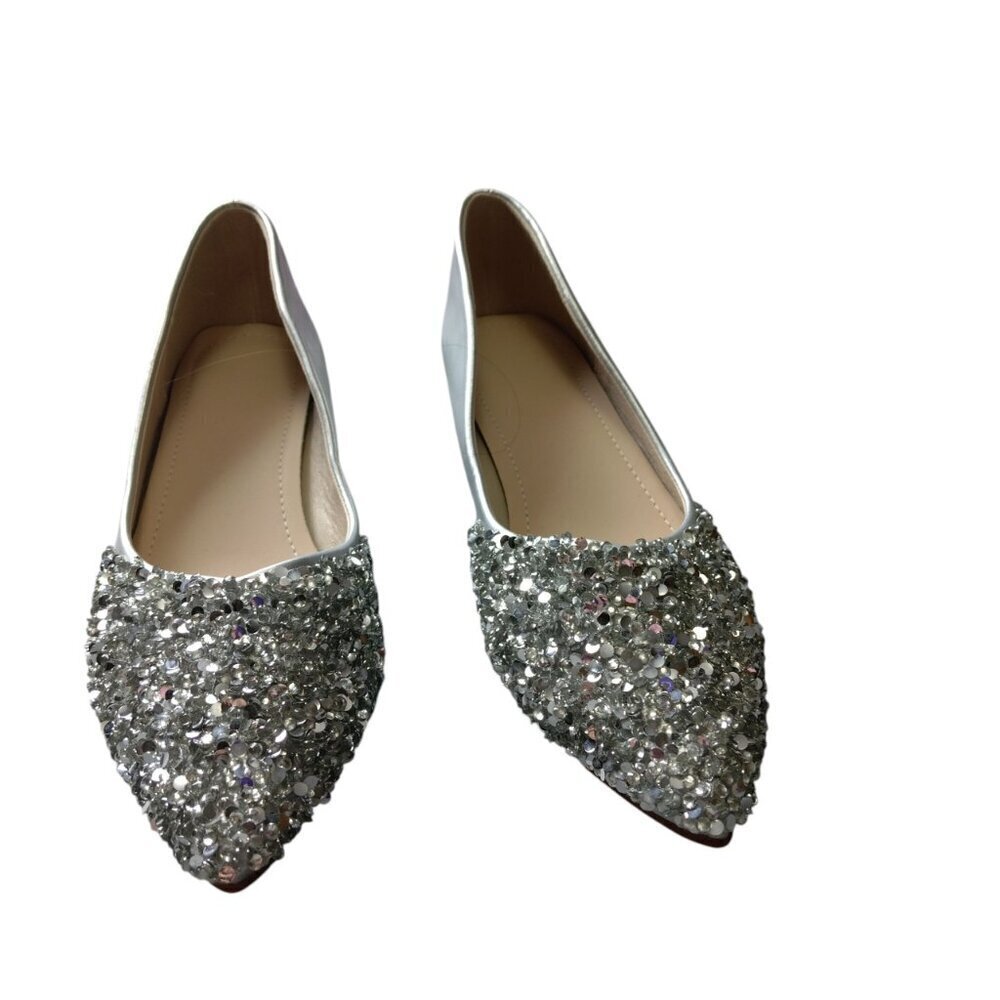 Women's Size 255 (9.5 US) Silver/Gold Metallic Pointed Toe Block Heel Slip On